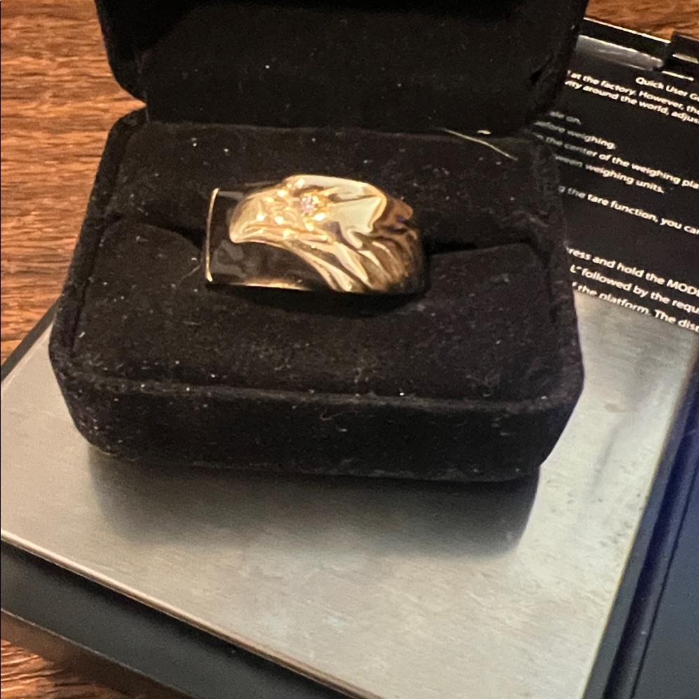 Solid 10K Gold Diamond Eye Eagle with Black Onyx Men's Ring
